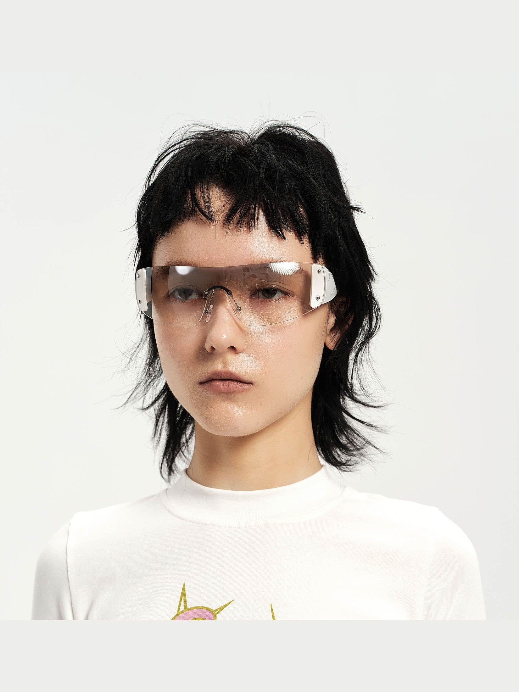 Futuristische Schild Sonnenbrille mit weißen Tempeln