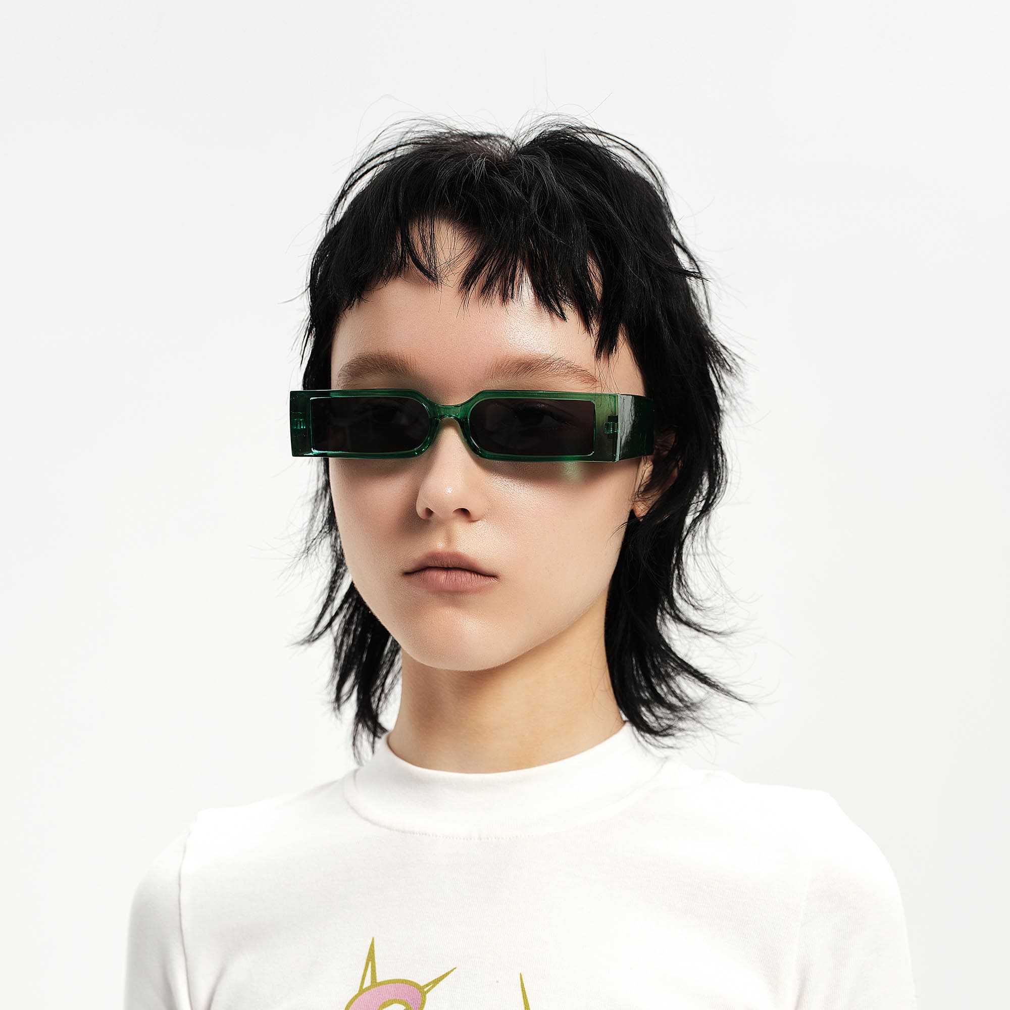 Chunky-Temple Narrow Rectangle Sunglasses - view 2