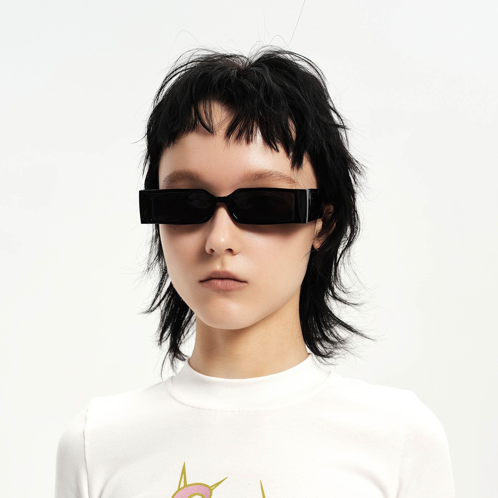 Chunky-Temple Narrow Rectangle Sunglasses - view 5
