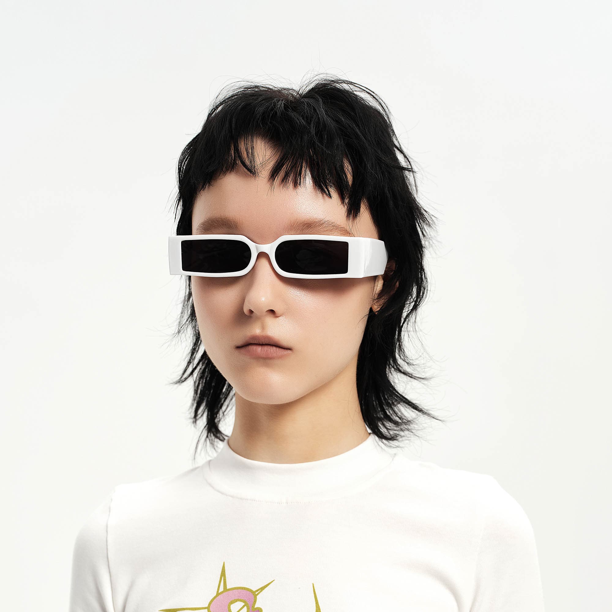 Chunky-Temple Narrow Rectangle Sunglasses - view 4