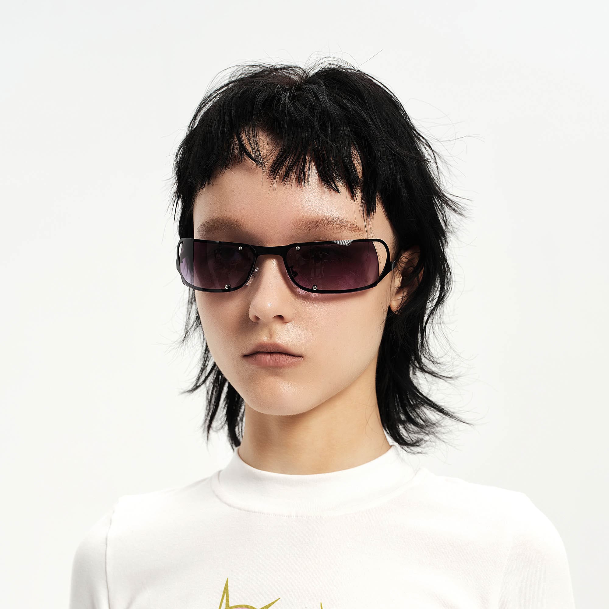Rivet-Temple Narrow Square Sunglasses - view 2