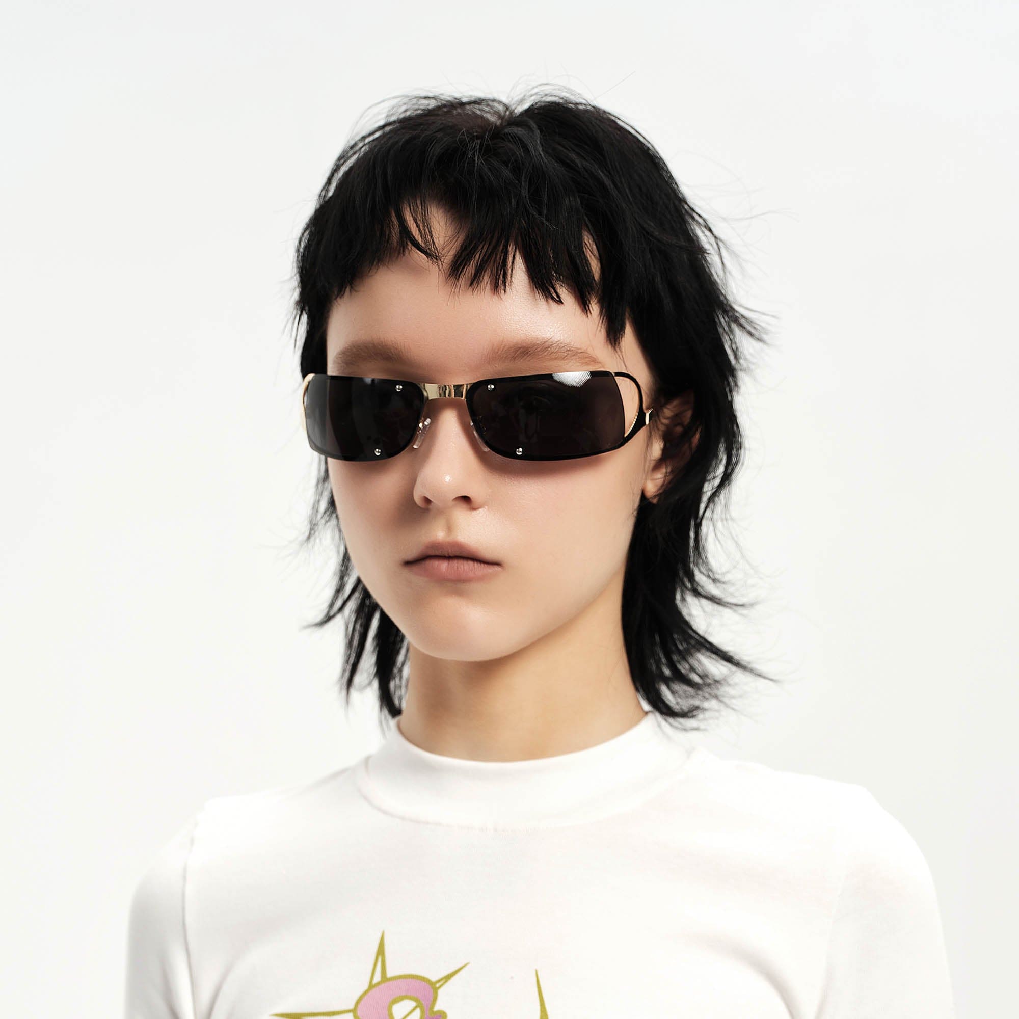 Rivet-Temple Narrow Square Sunglasses - view 3