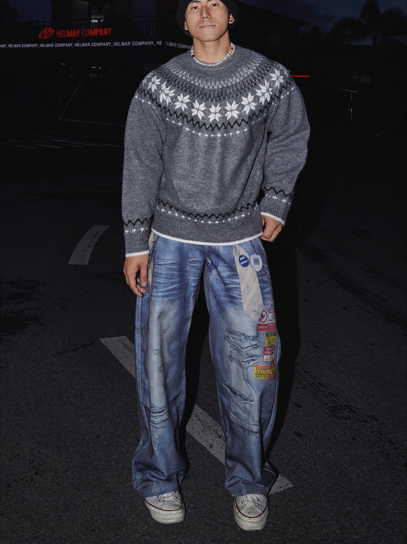 Gray Snowflake Knit Sweater