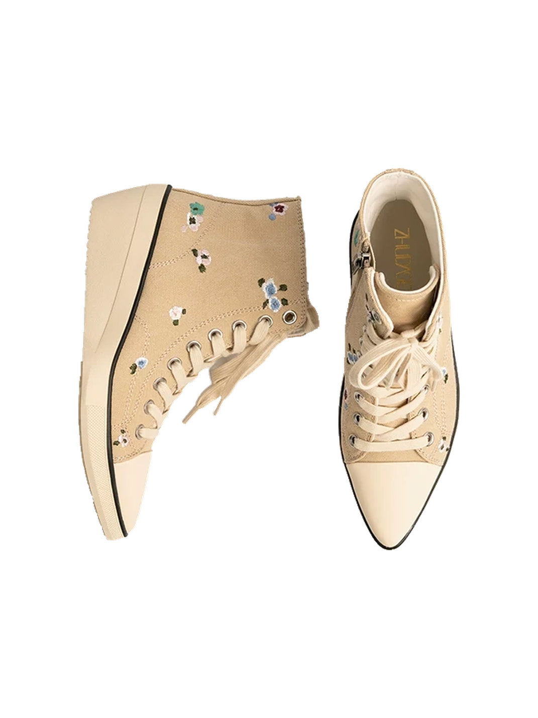 Floral-Embroidered Canvas Wedge Ankle Boots - view 9