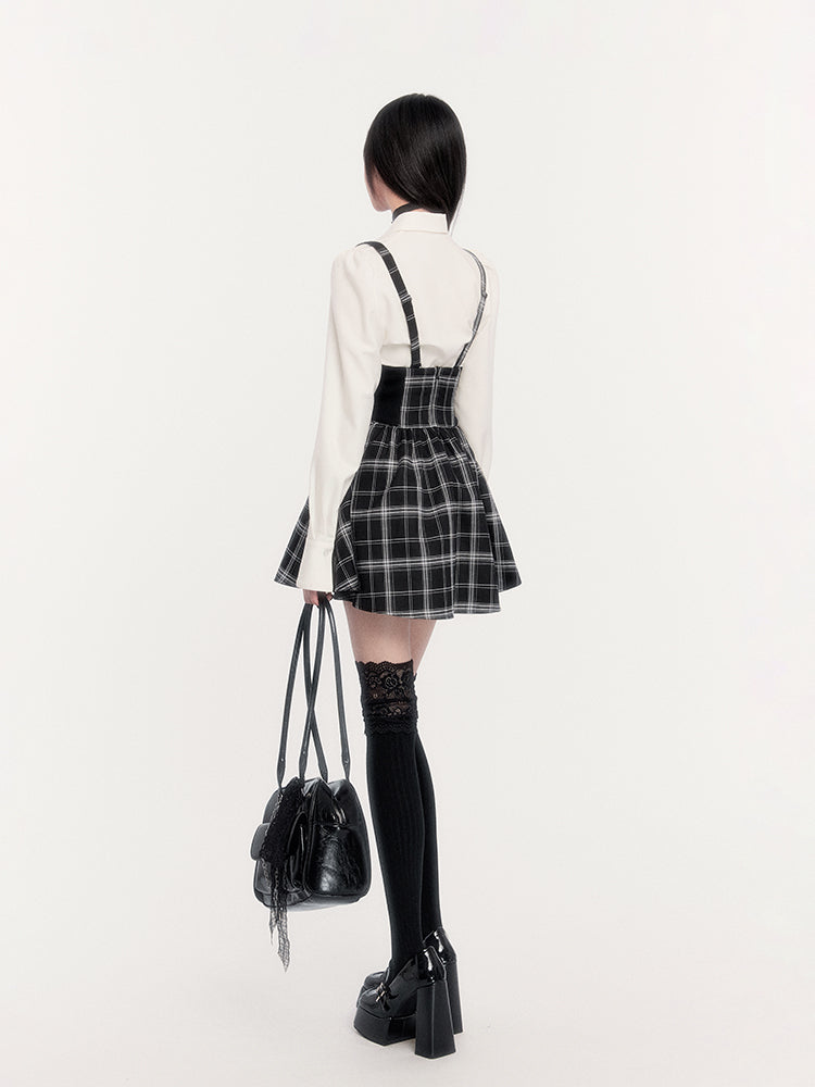 Super High Waist Plaid Suspender Skirt