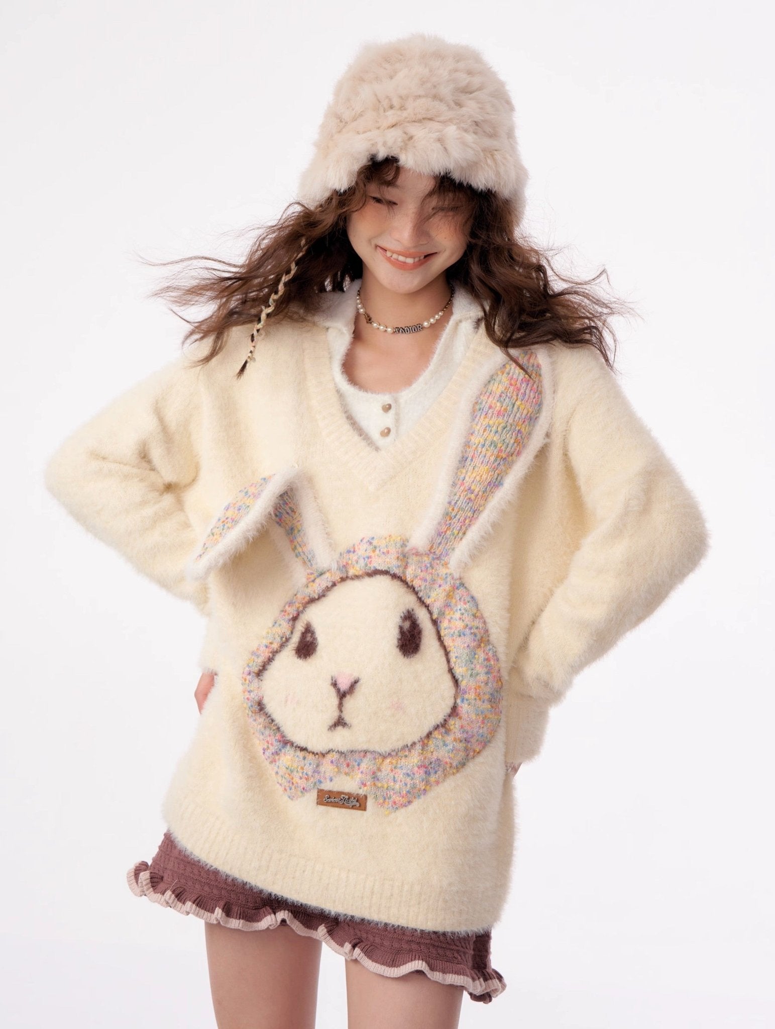 Fluffy Rabbit Cream Sweater