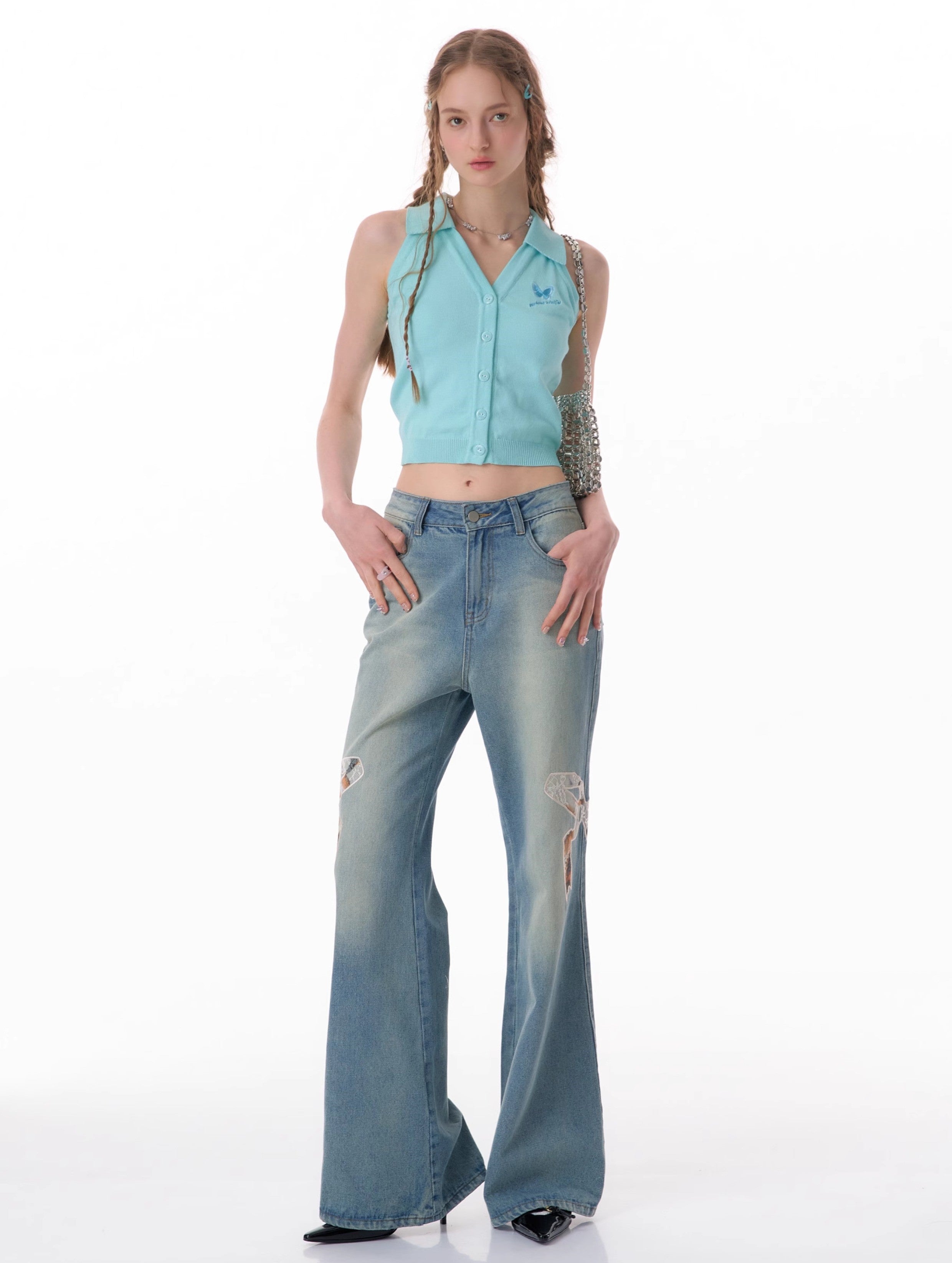 Bow Patch Flare Jeans