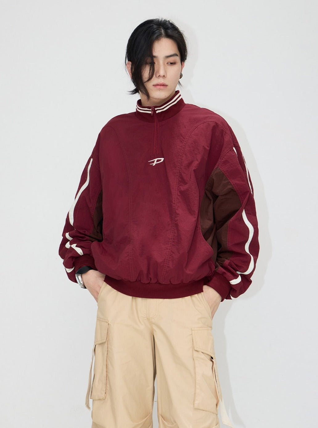 Men's Contrast Stand Neck Pullover Jacket