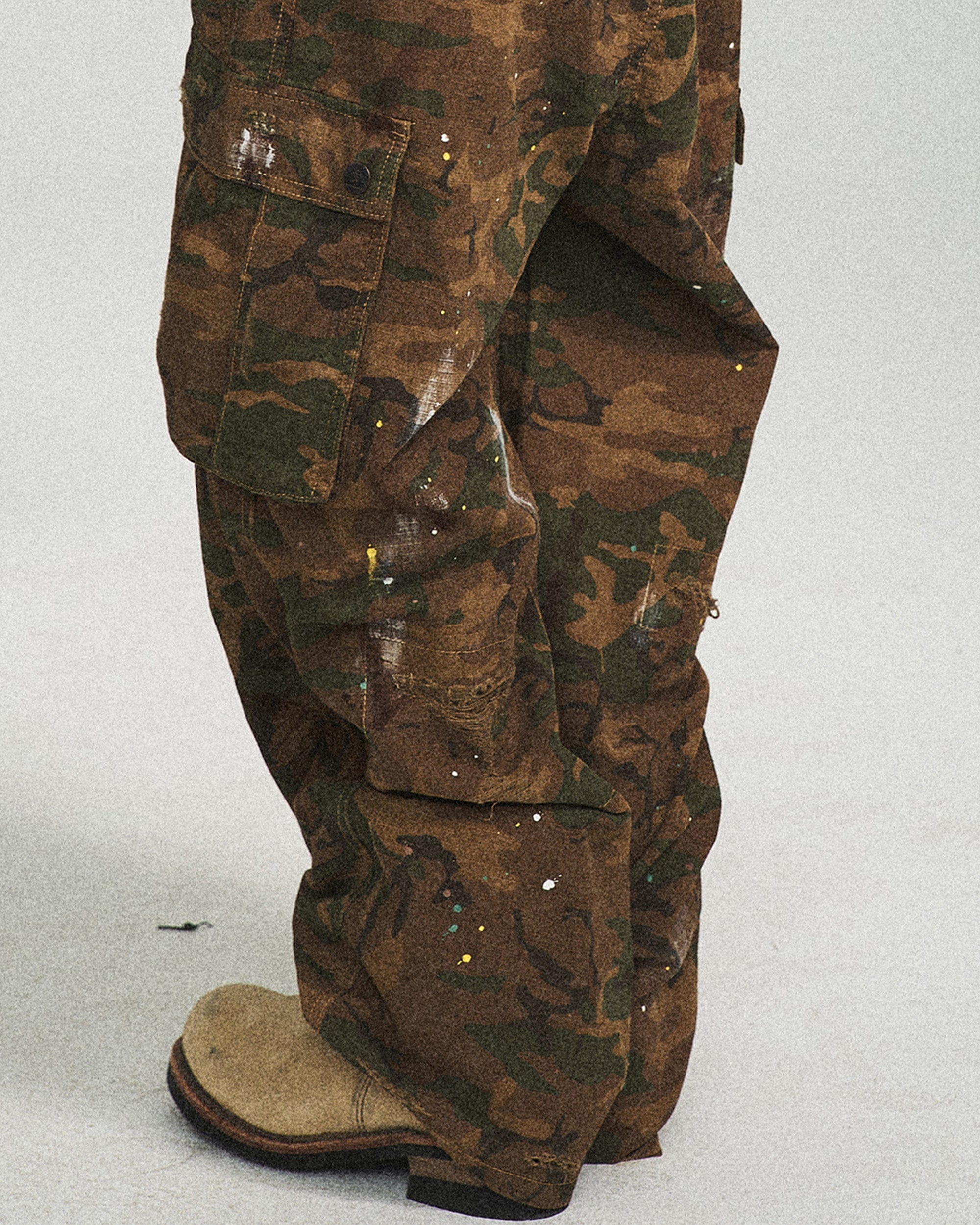 Ink Splashed Green Camo Cargo Pants