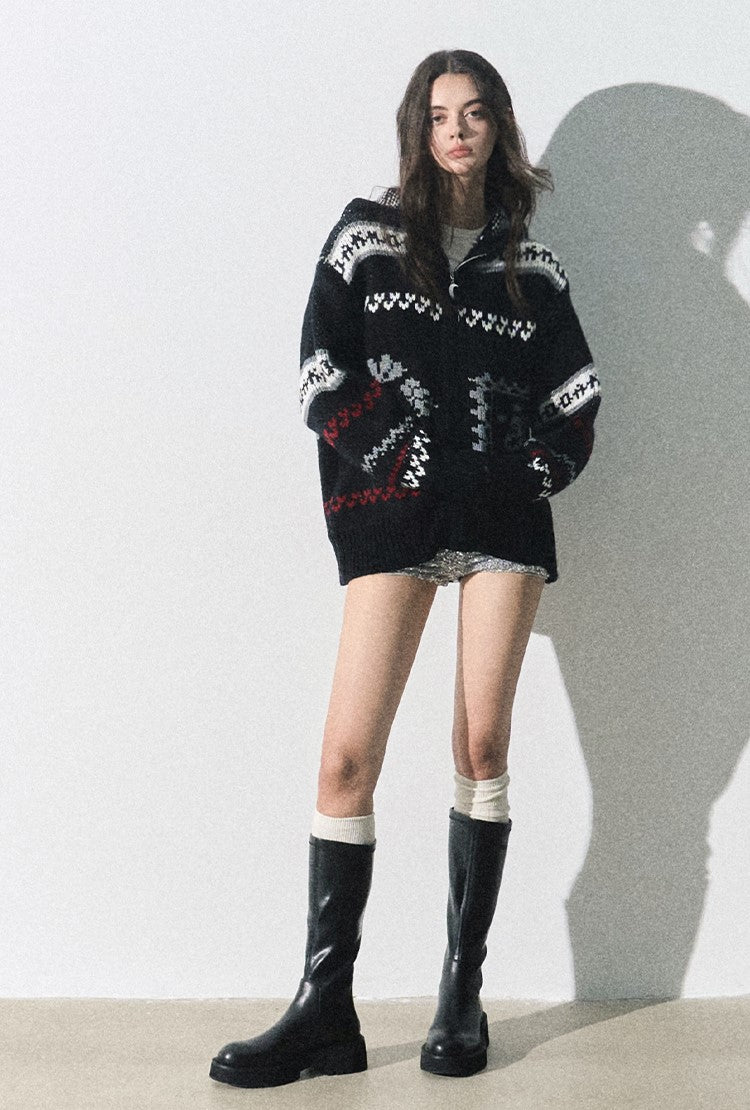 Nordic Fair Isle Zip Knit Sweater