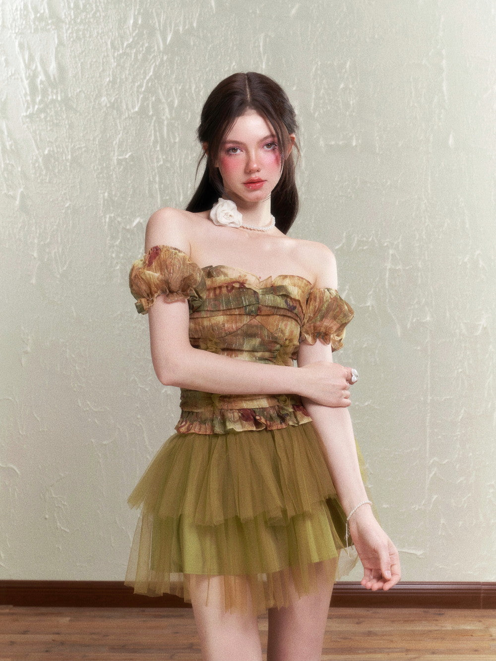 Retro Chic Rose Tulle Frill Top & Mini Skirt