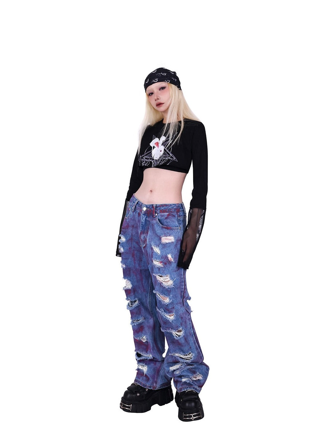 PINKSPINK Cosmic Shred Wide-Leg Jeans - Purple Tie-Dye