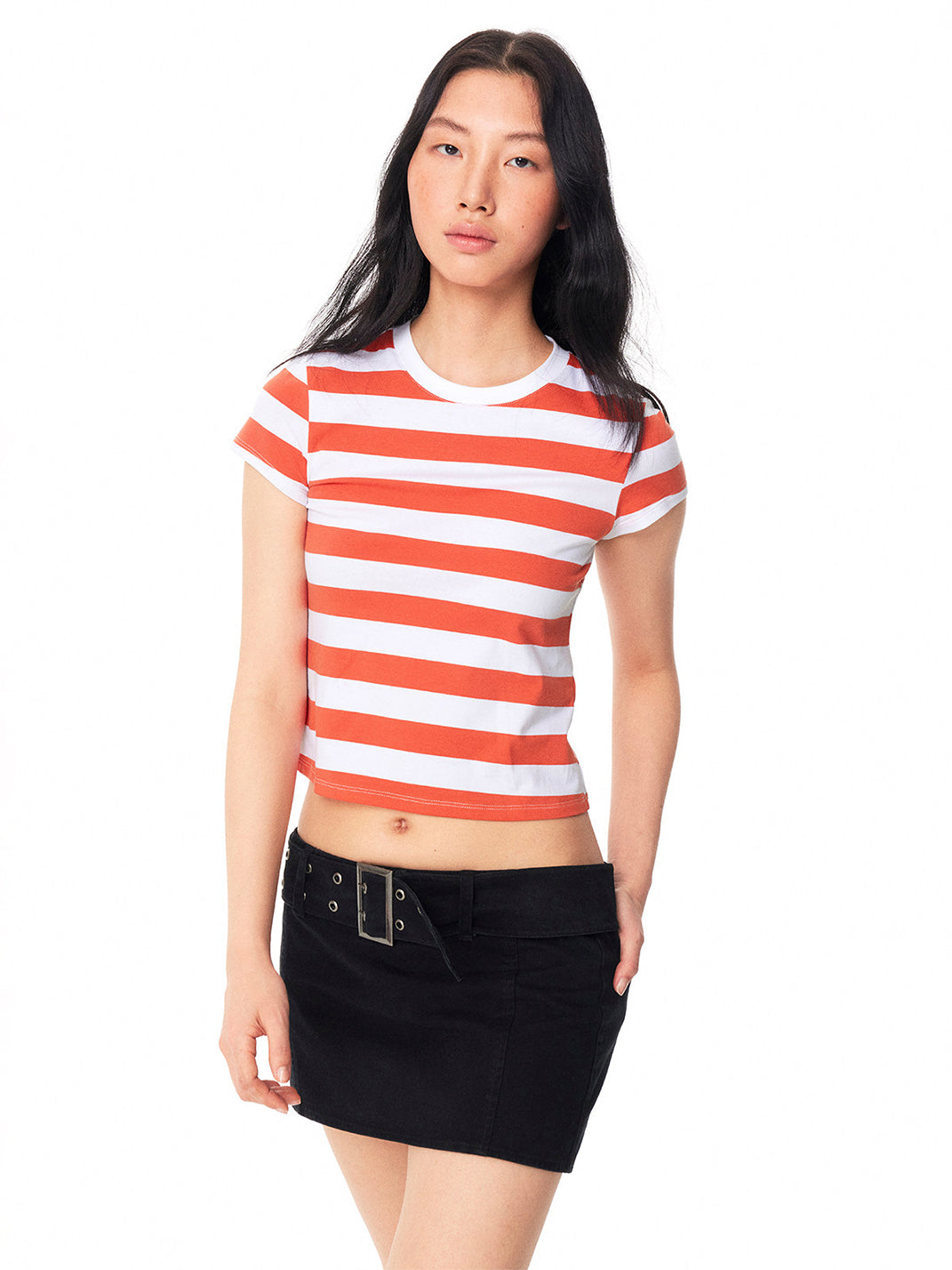 Graphic Color Block Stripe Crew Neck Tee