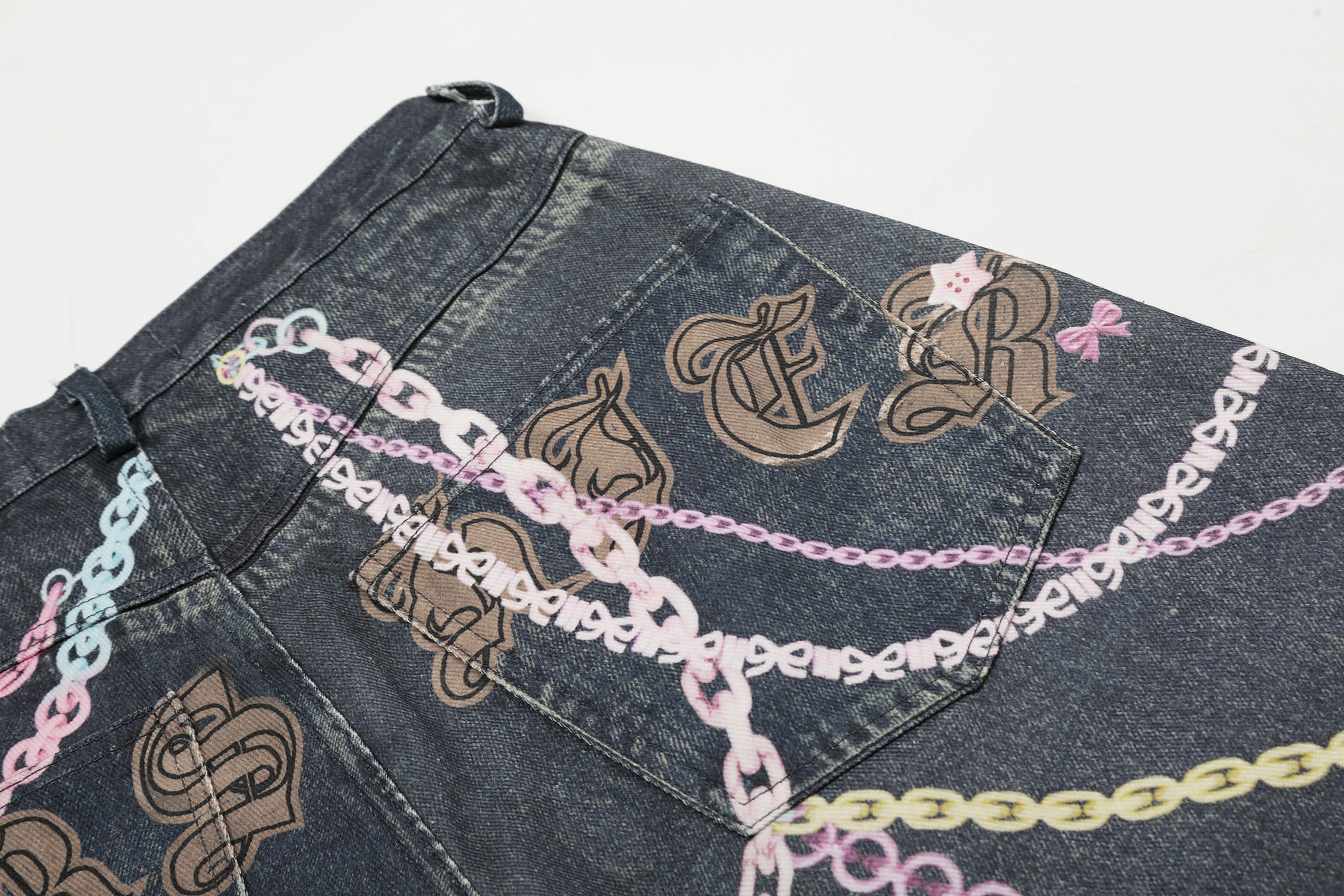 Pastel Charm Chain Denim Shorts