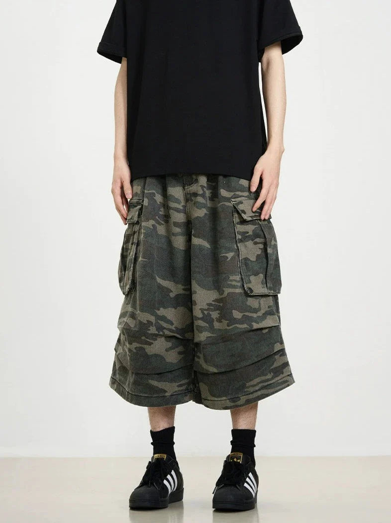 Camo Cargo Flare Shorts