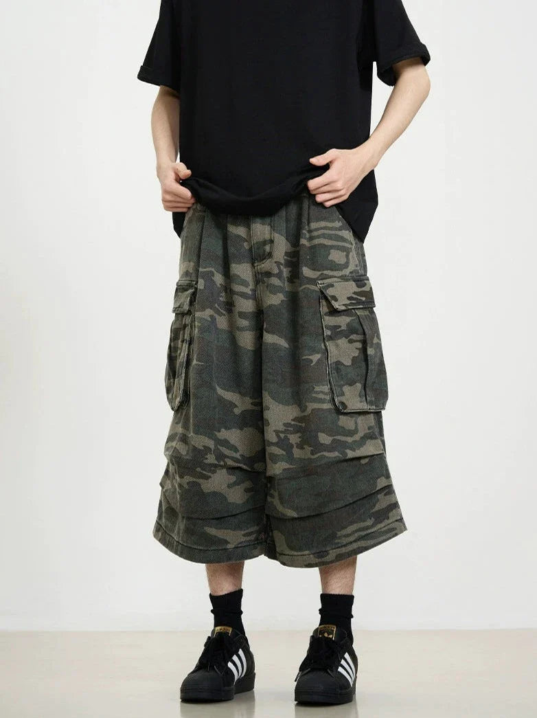 Camo Cargo Flare Shorts