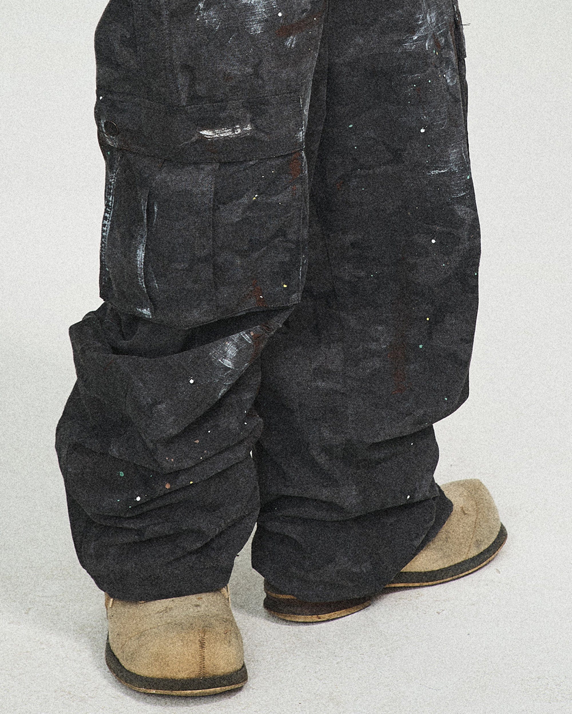 Ink-Splashed Black Cargo Pants