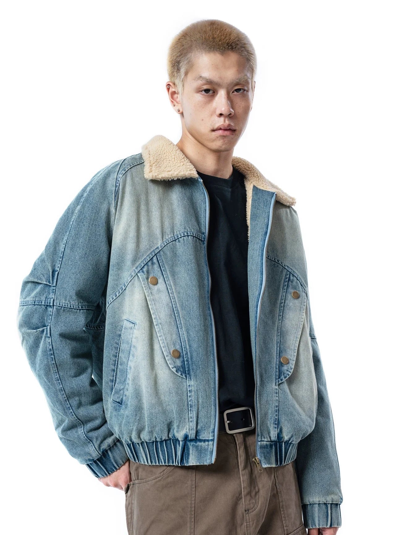 Sherpa Collar Denim Bomber Jacket