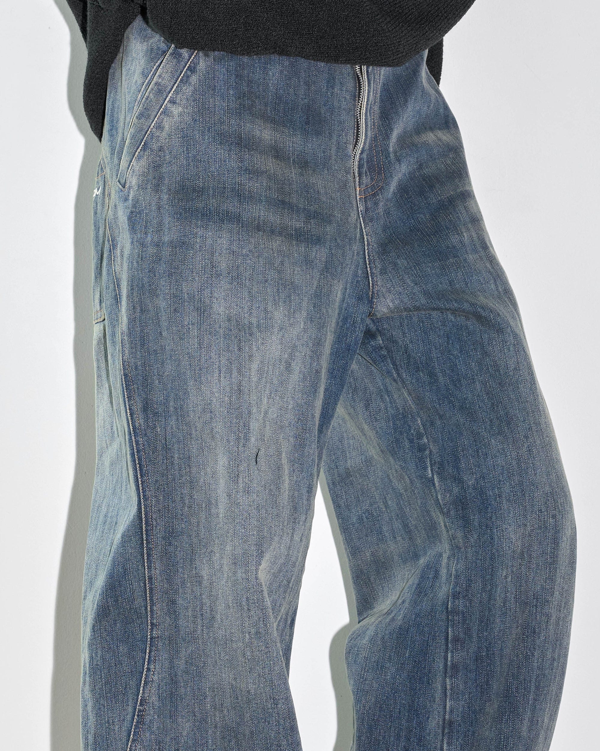 Deconstructed Washed Wide Leg Denim Jeans