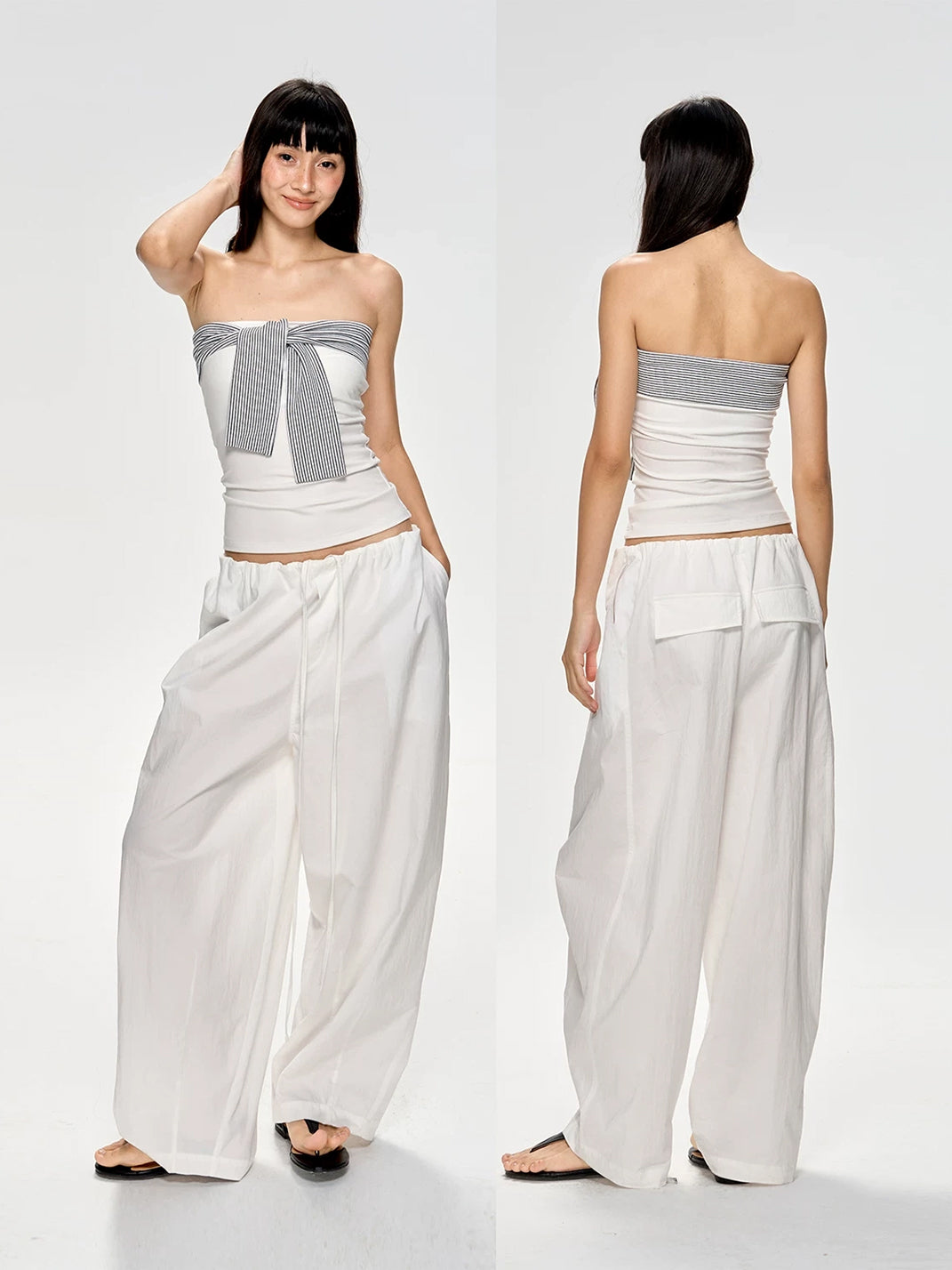 Slim Waist Gathered Draped Long Pants