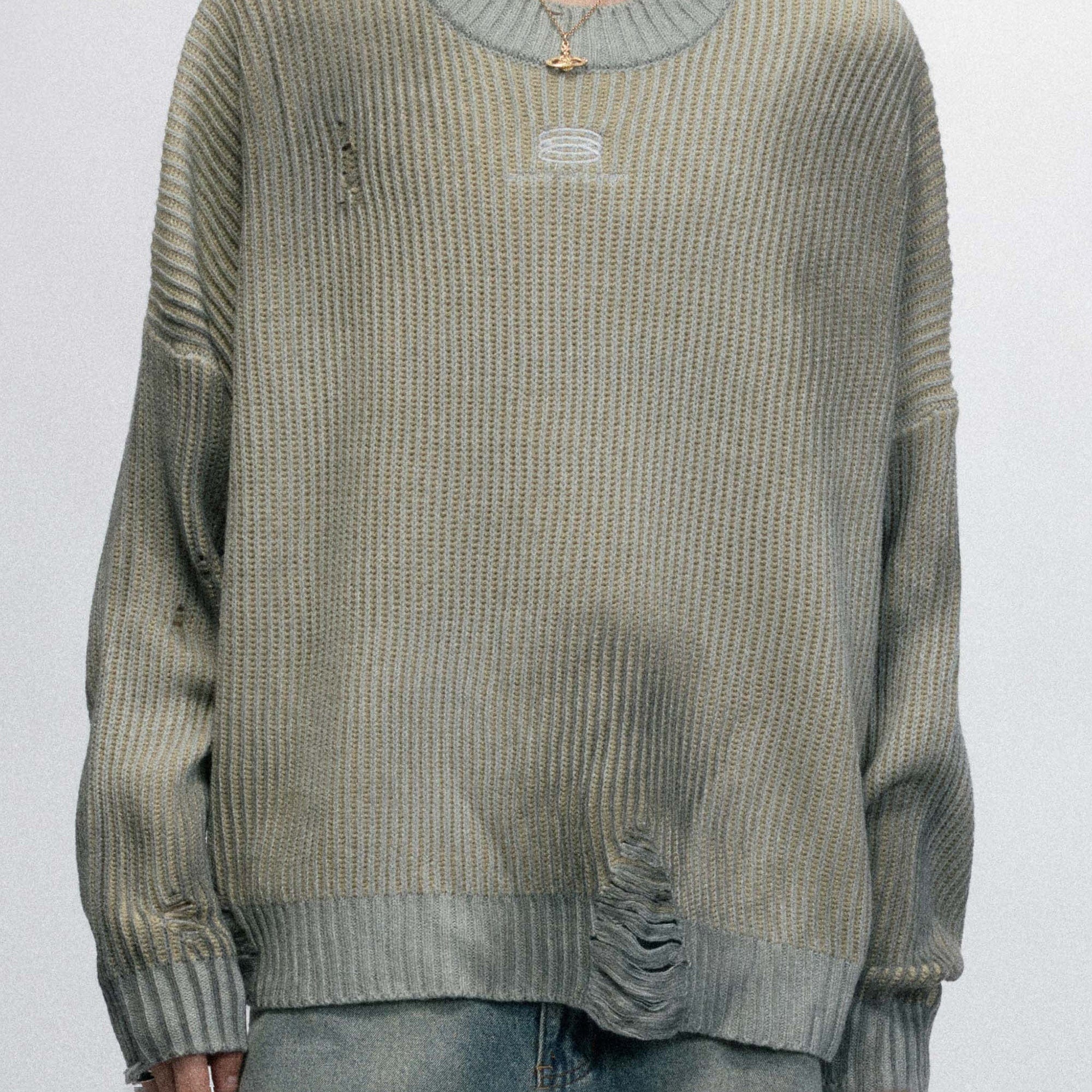 Distressed Ribbed Logo Sweater