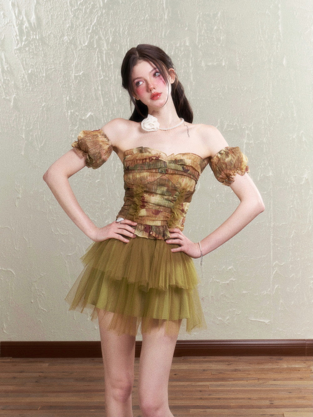 Retro Chic Rose Tulle Frill Top & Mini Skirt