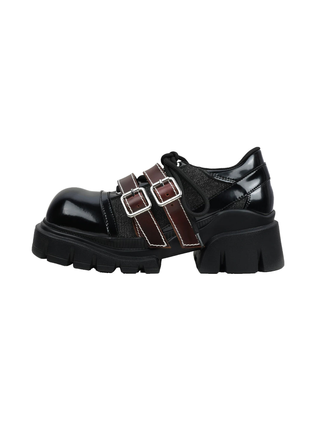 Double-Buckle Square-Toe Platform Lace-Up Shoes - view 1