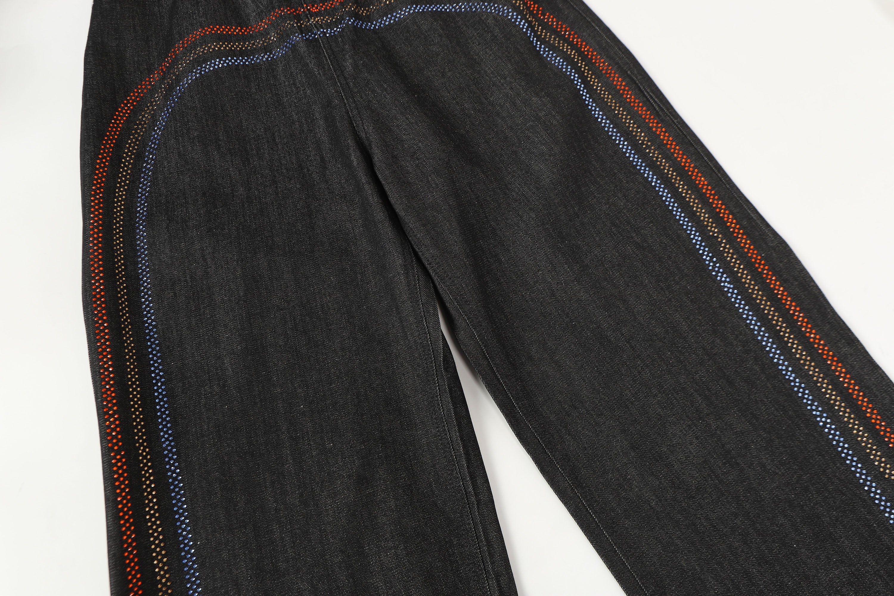 Black Rhinestone Embellished Wide-Leg Jeans