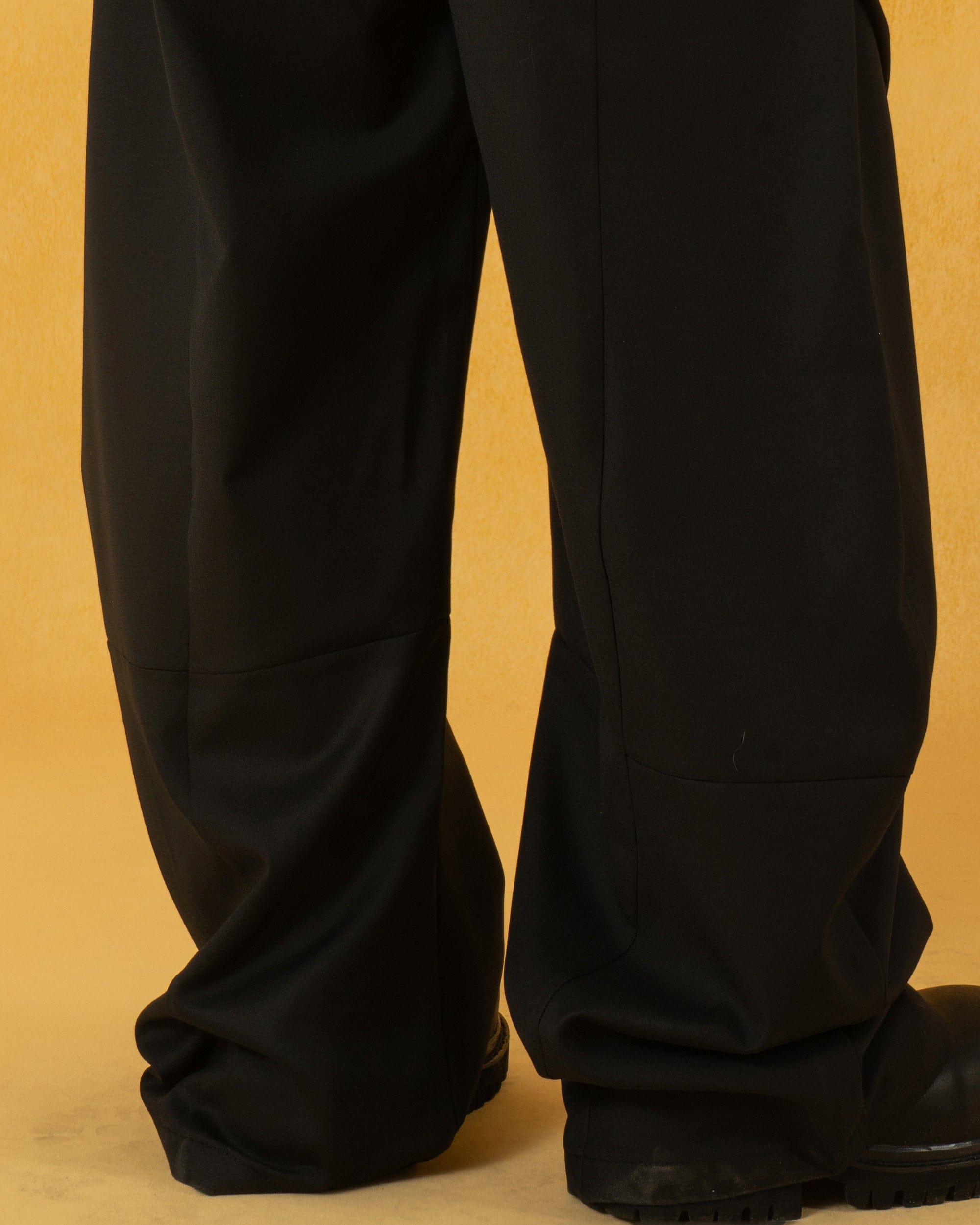 Curved Black Ultra Wide-Leg Trousers