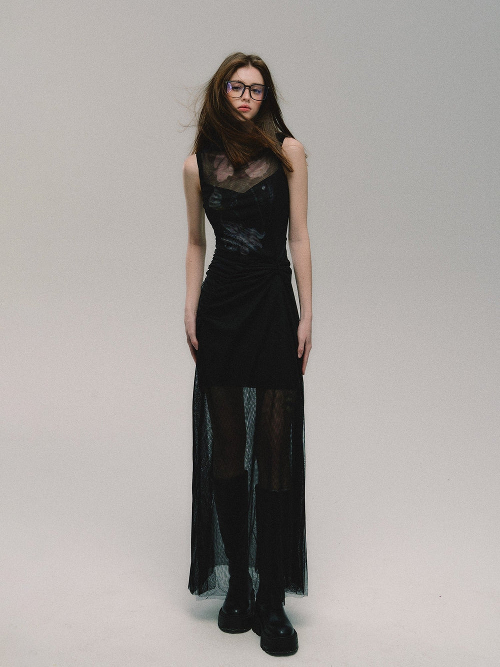 Ethereal Draped Mesh Maxi Dress main image 1