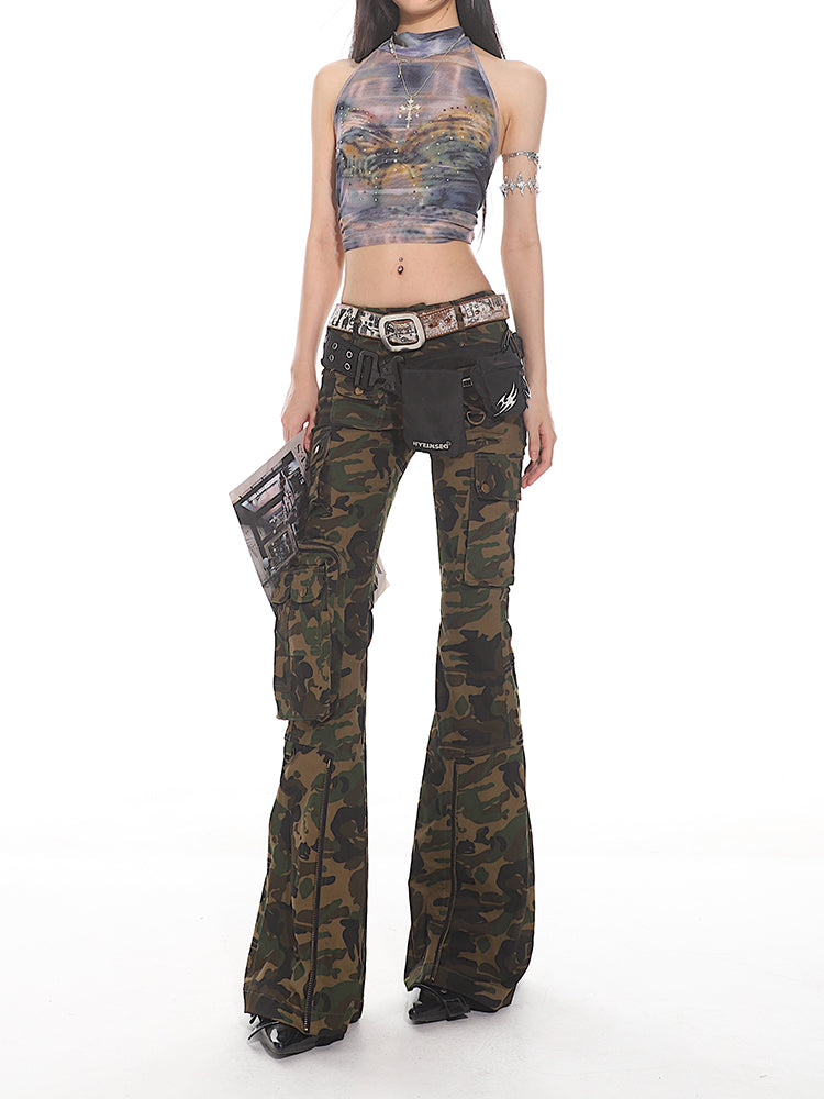 Camo Cargo Flare Pants