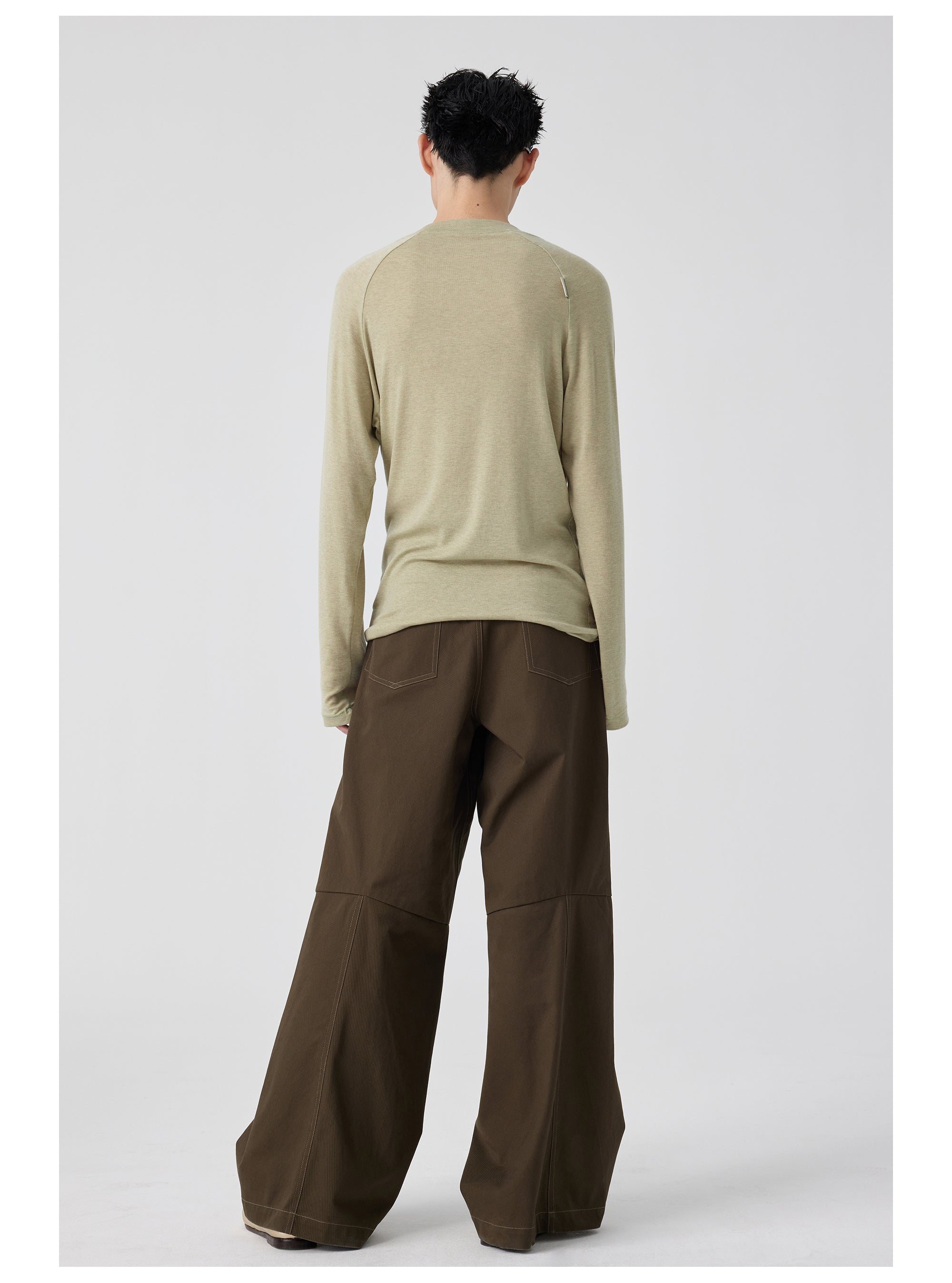 Wide-Leg Cotton Trousers With Darted Knees