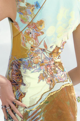 Mint Watercolor Oriental Bodycon Dress