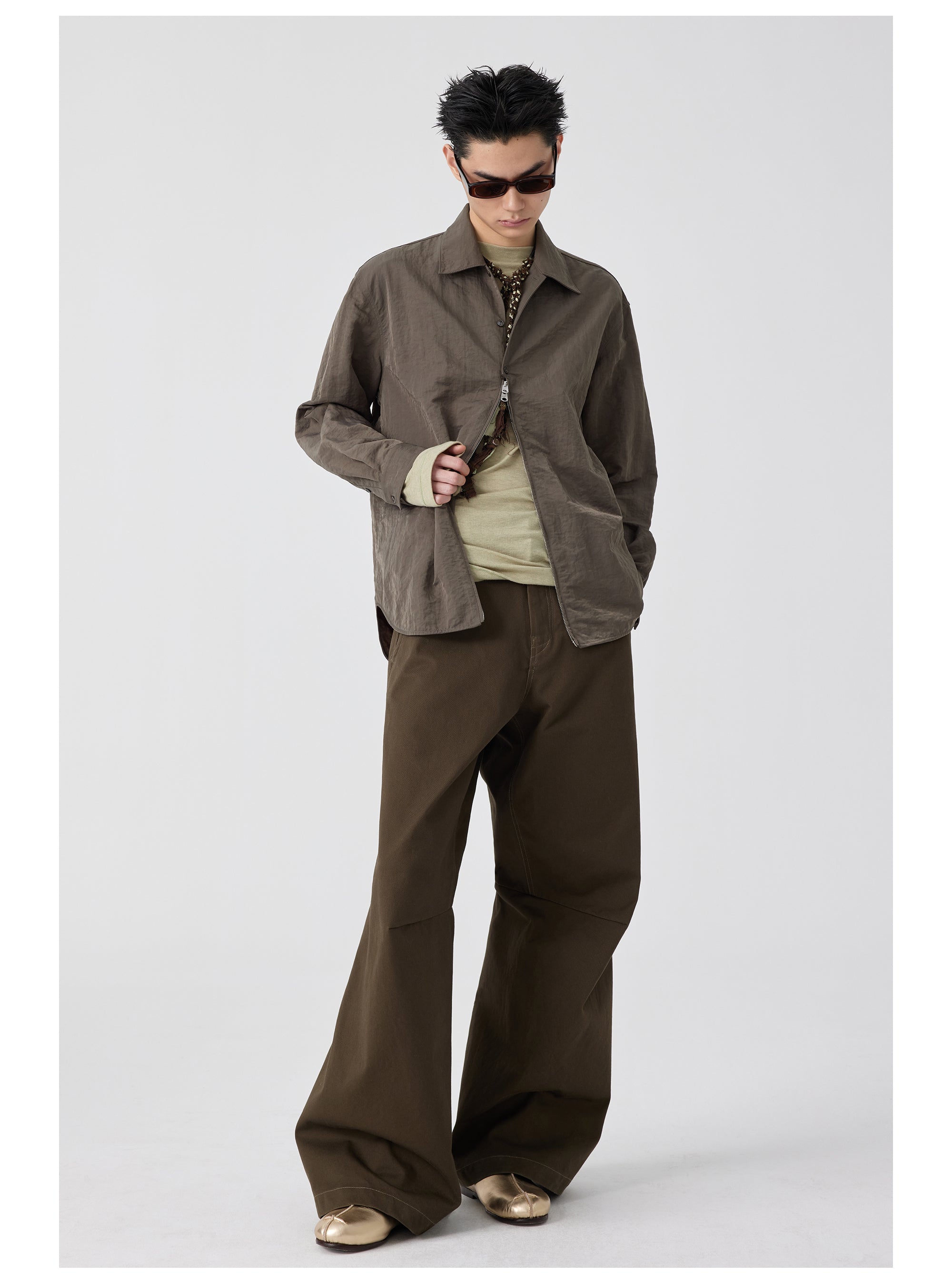 Wide-Leg Cotton Trousers With Darted Knees