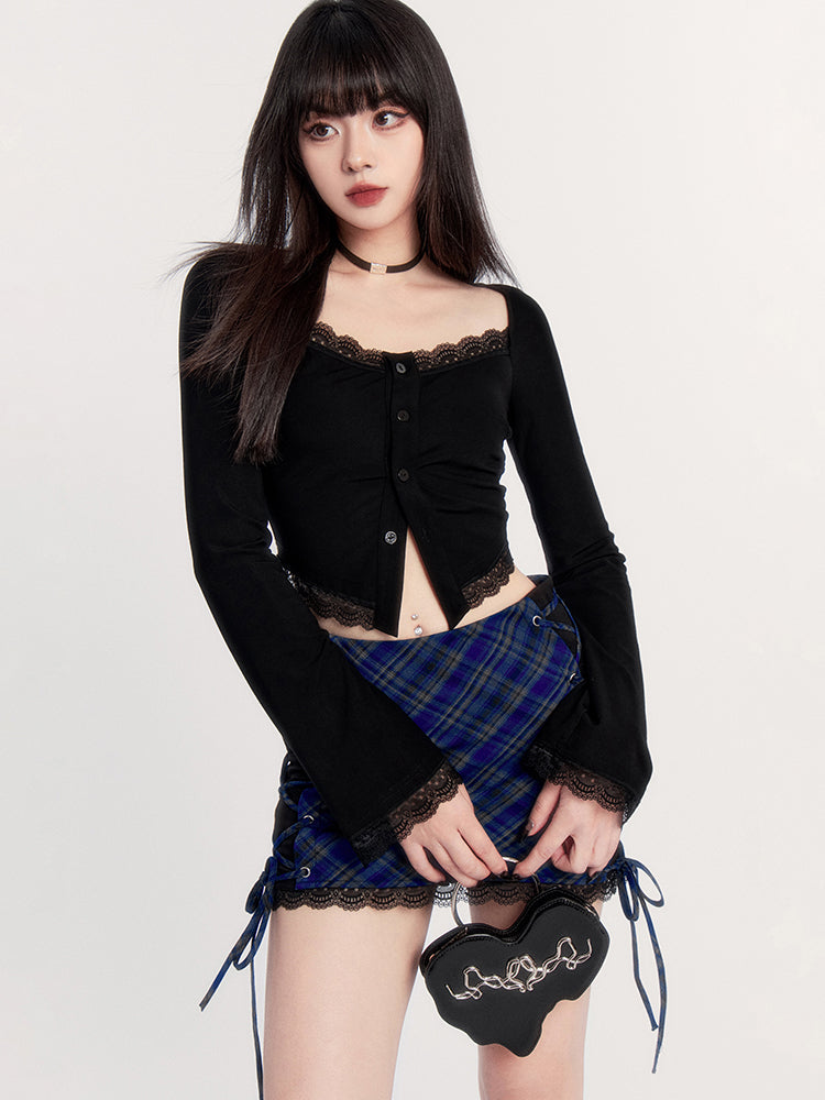 Plaid Lace Up Mini Skirt