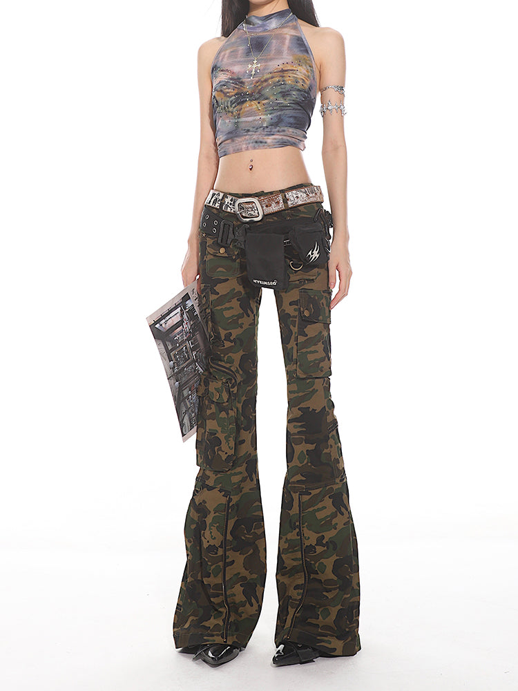 Camo Cargo Flare Pants