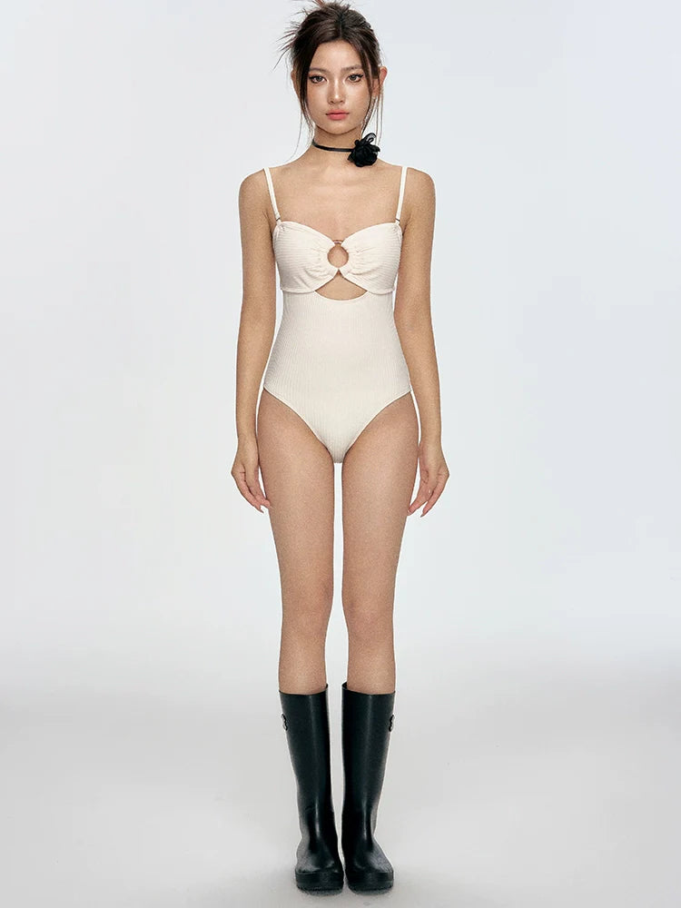 Ribbed Cut-Out Ring One-Piece Swimsuit