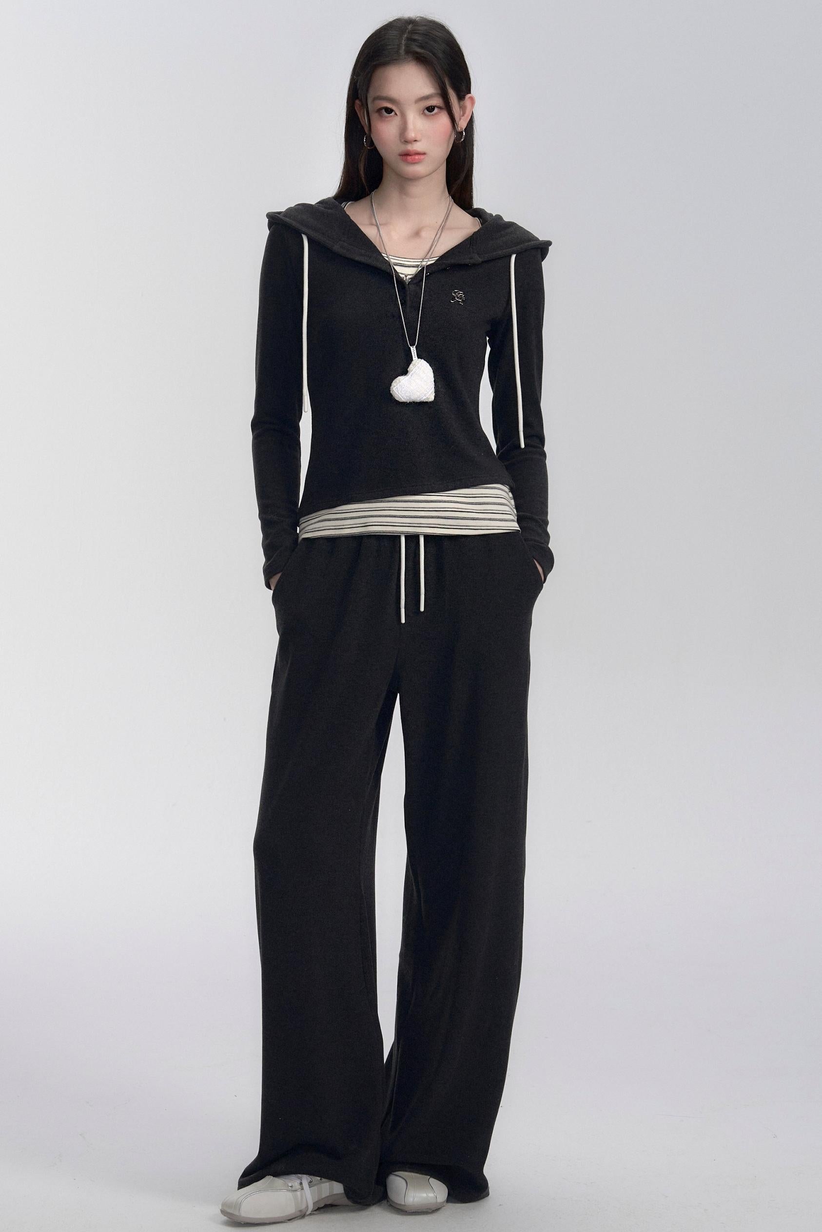 Hooded Long Sleeve Top and Pants Set-Up