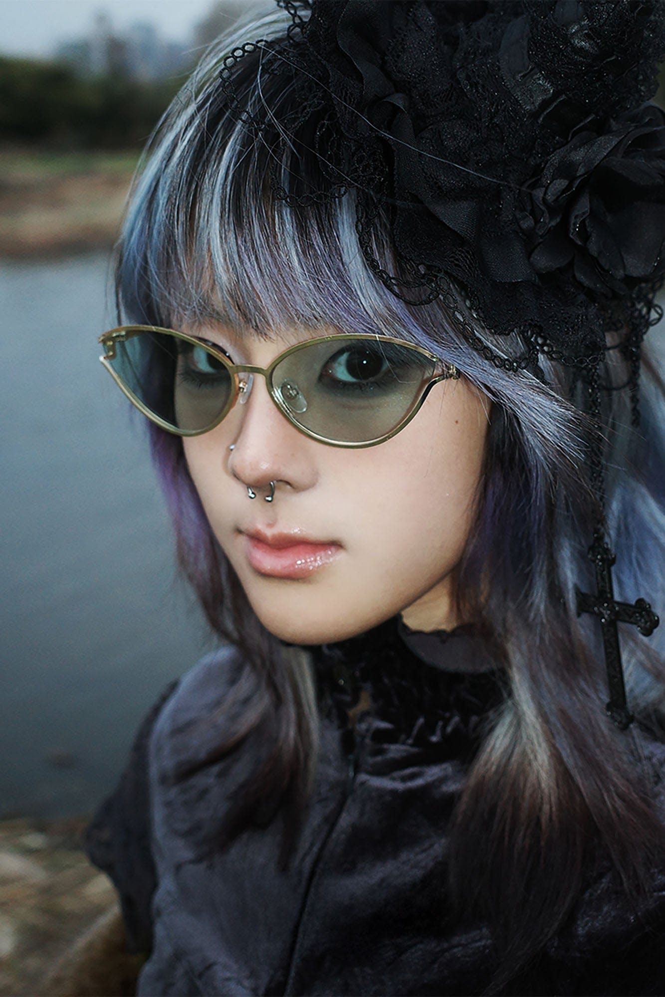 Slim Metal Upswept-Lens Sunglasses - view 5