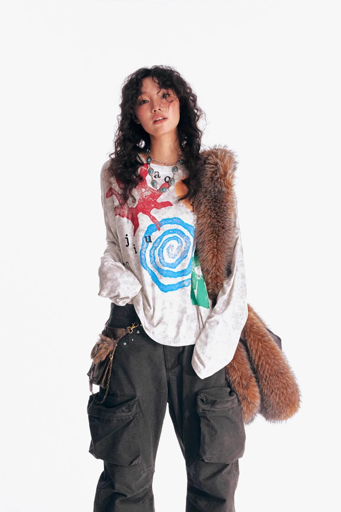 Tribal Graphic Distressed Long Sleeve Tee