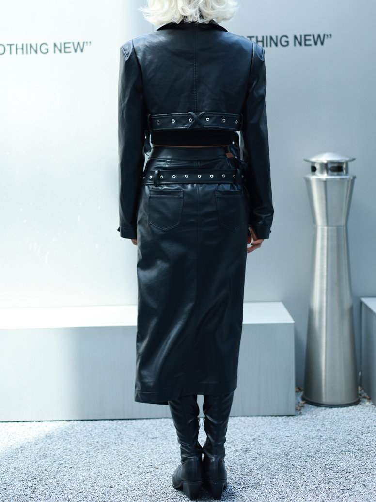 Belt Asymmetry Leather Cool Long-Skirt