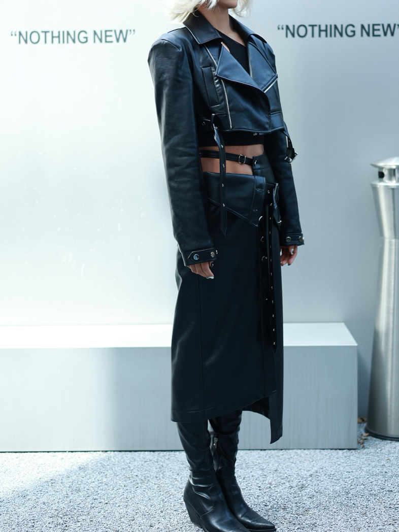 Belt Asymmetry Leather Cool Long-Skirt