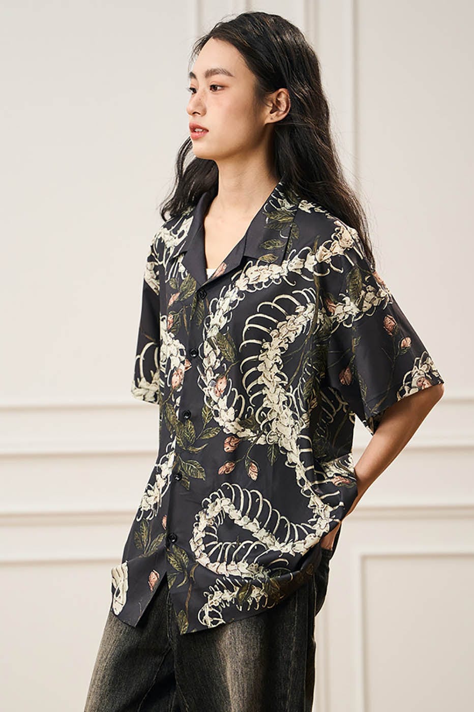 Serpent Skeleton Floral Camp Shirt