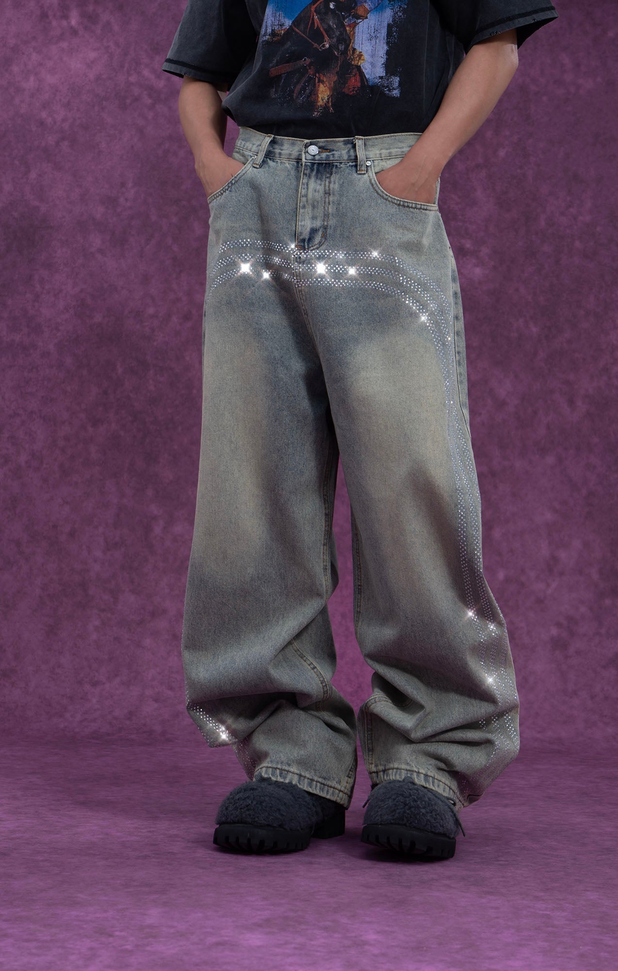 Rhinestone Trim Vintage Jeans