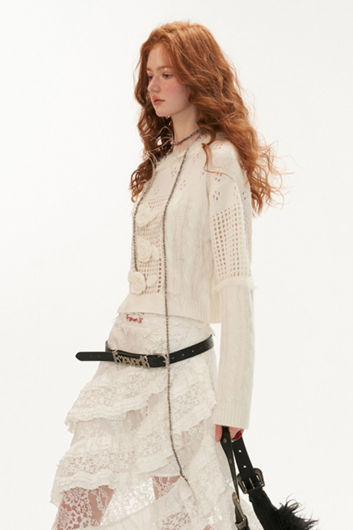 Rose Lace Cable Knit Sweater