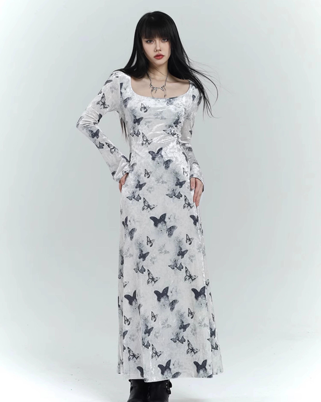 Butterfly Velvet Maxi Dress