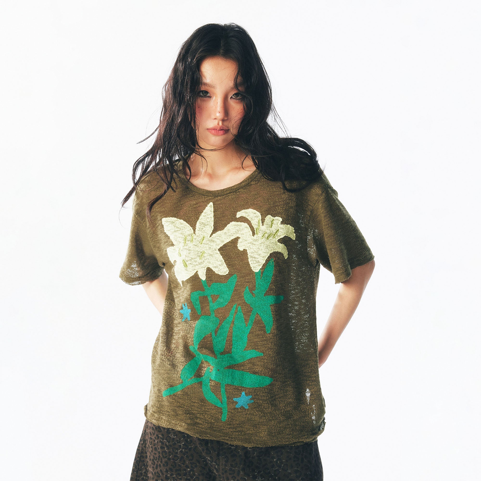 Sheer Lily Graphic Distressed Tee