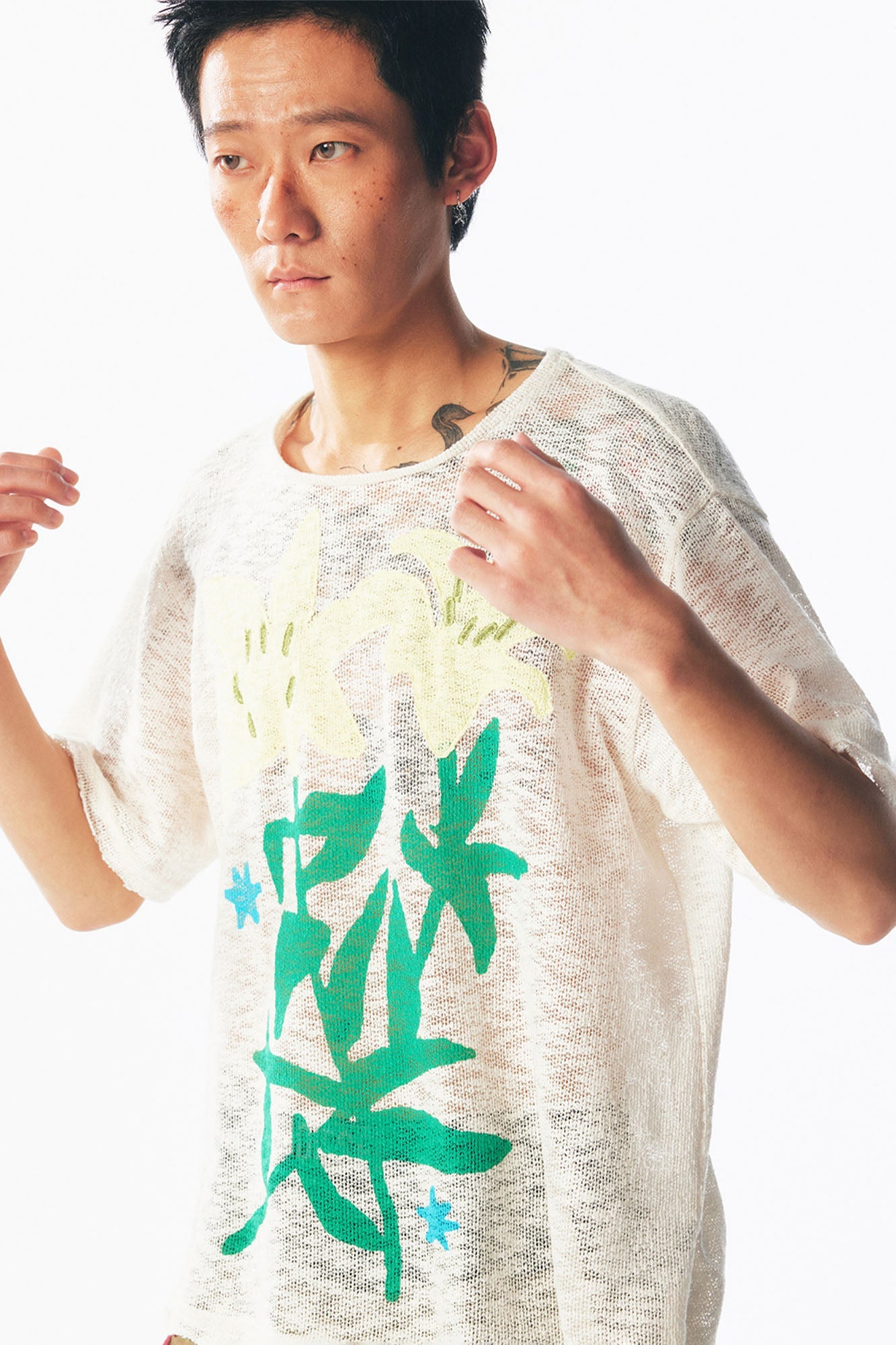 Sheer Lily Graphic Distressed Tee