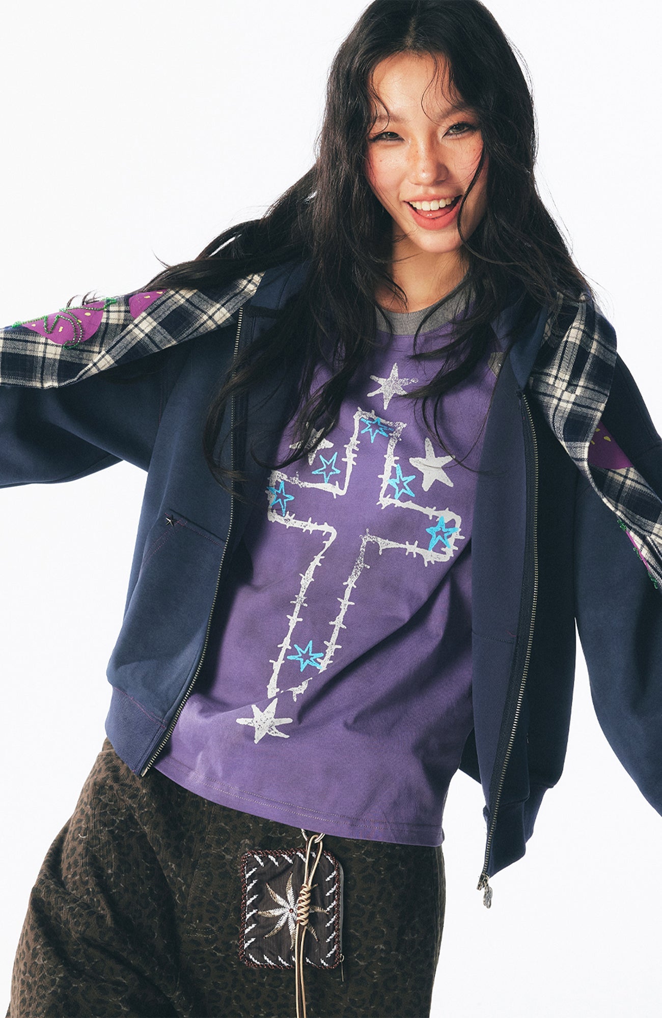 Strawberry Print Zip-Up Scarf Hoodie