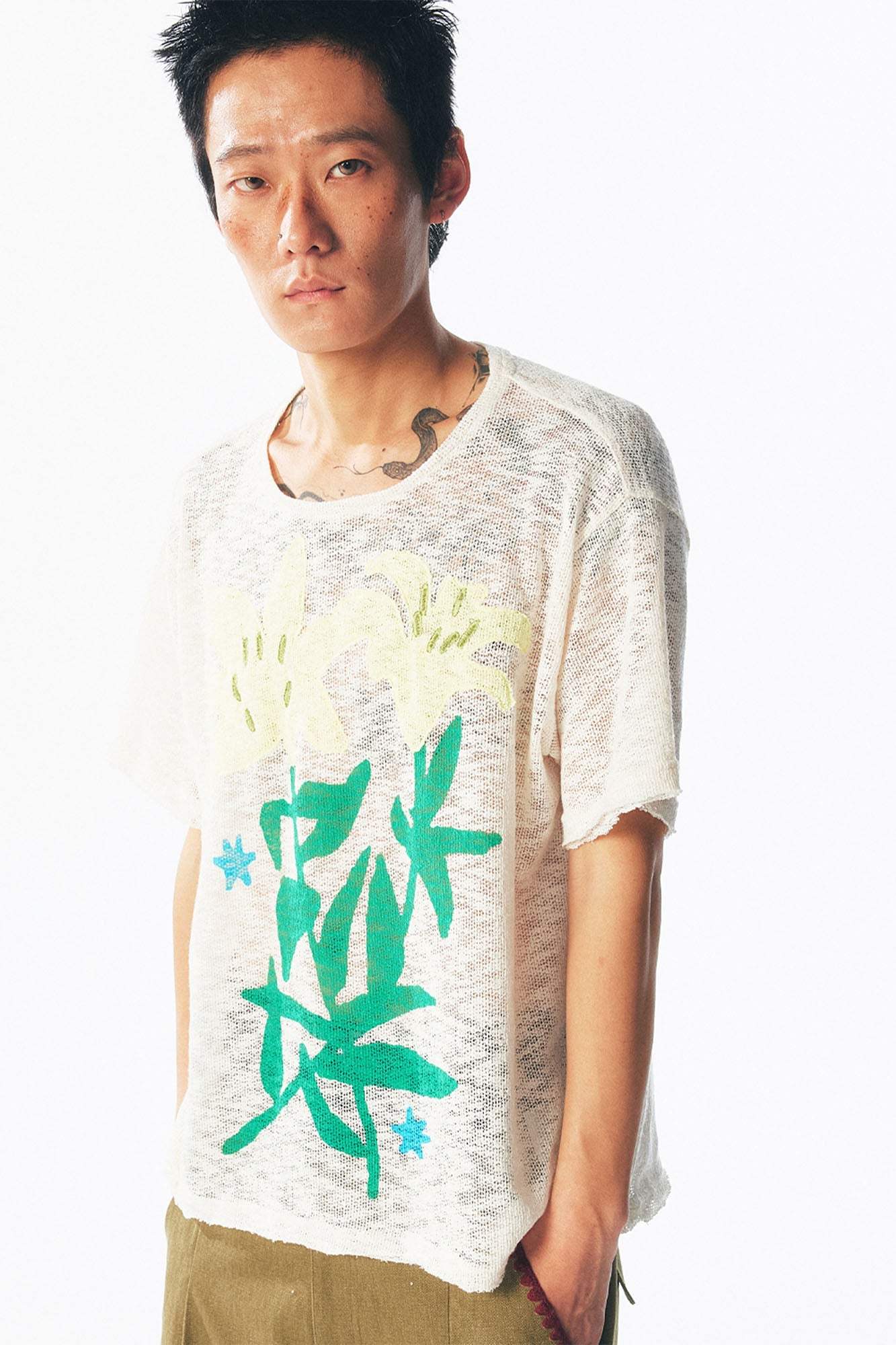 Sheer Lily Graphic Distressed Tee